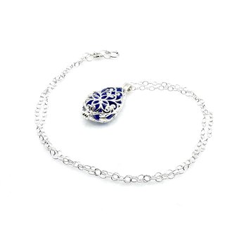 Teardrop Necklace Cobalt Blue Sea Glass Filled Filigree Jewelry 