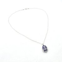 Teardrop Necklace Cobalt Blue Sea Glass Filled Filigree Jewelry 