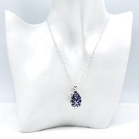 Teardrop Necklace Cobalt Blue Sea Glass Filled Filigree Jewelry 