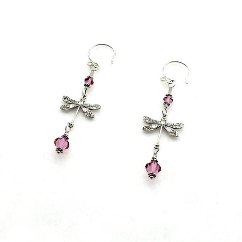 Dragonfly Earrings Pink Crystal Swarovski Elements Jewelry Gifts