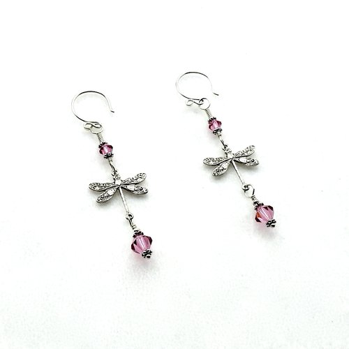 Dragonfly Earrings Pink Crystal Swarovski Elements Jewelry Gifts