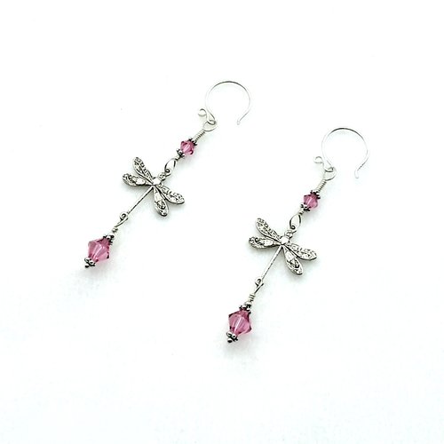 Dragonfly Earrings Pink Crystal Swarovski Elements Jewelry Gifts