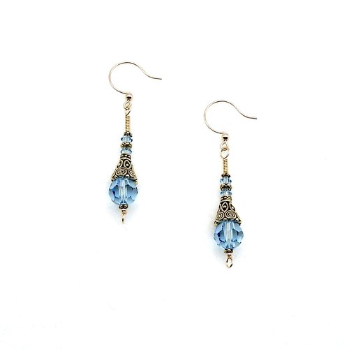 light blue long gold dangles