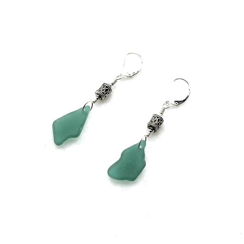 teal sea glass earrings