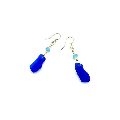 blue sea glass earrings